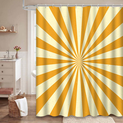 Rideau de douche de couleur jaune rétro avec 12 crochets