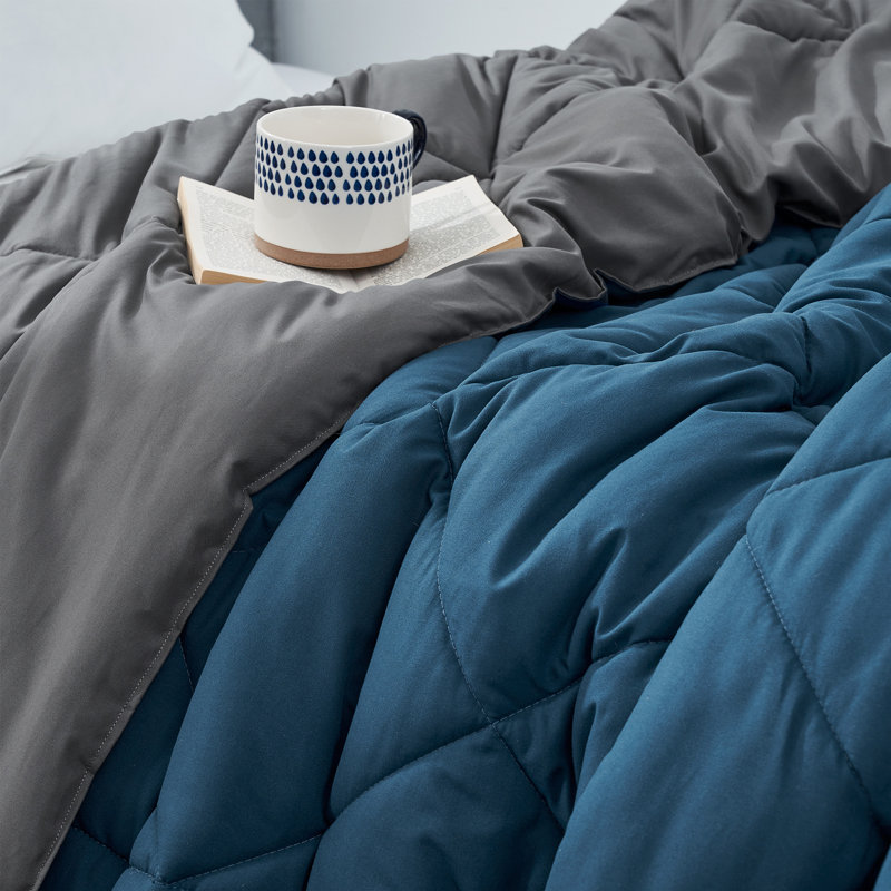 Reversible Twin XL Microfiber Comforter, Blue/Gray