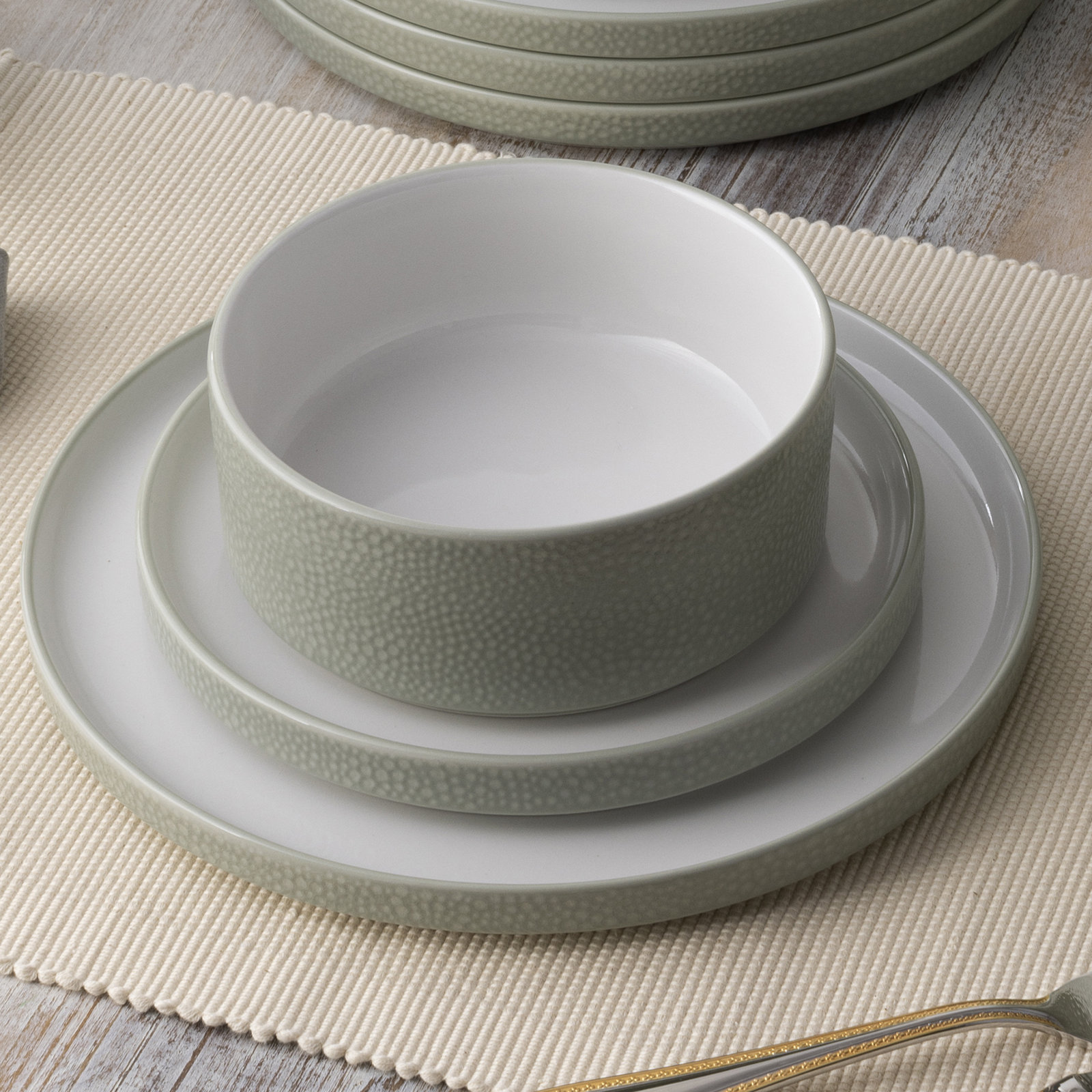 Noritake Colortex Stone Stax Dinner Plates, 9-3/4", Sage