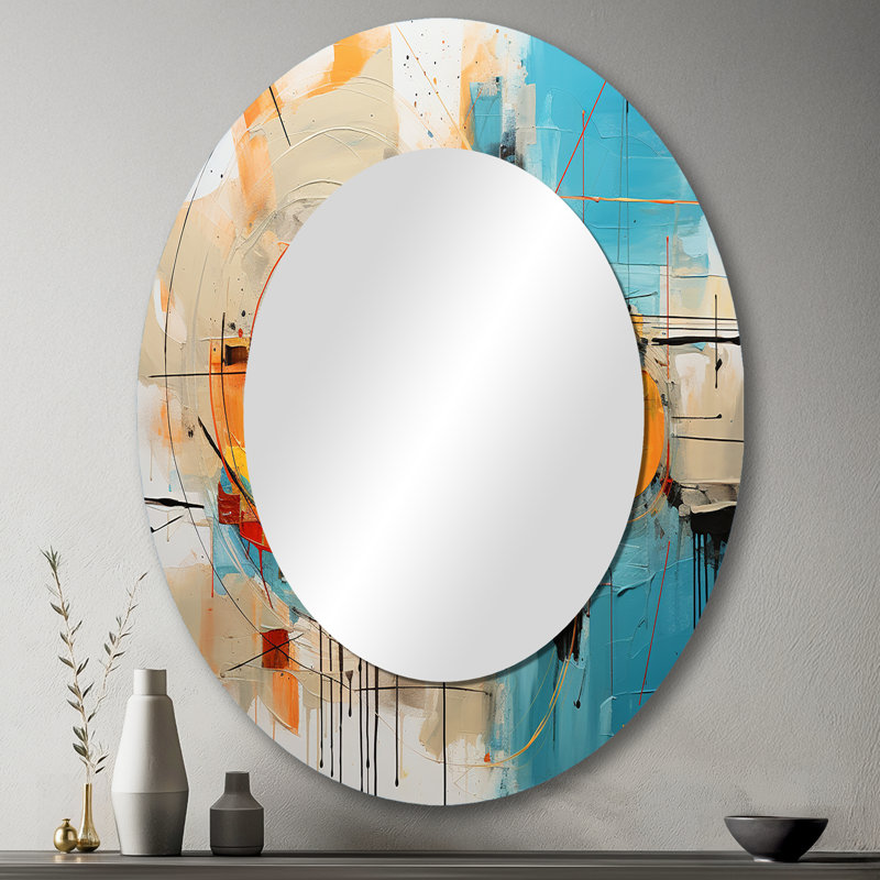 Miroir mural abstrait moderne abstrait orange Chromatics III, 43 po x 33 po
