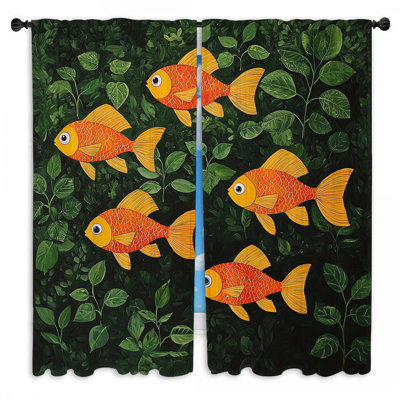 Goldfish Window Curtains  Animal Tropical Drapes - 2 Panels