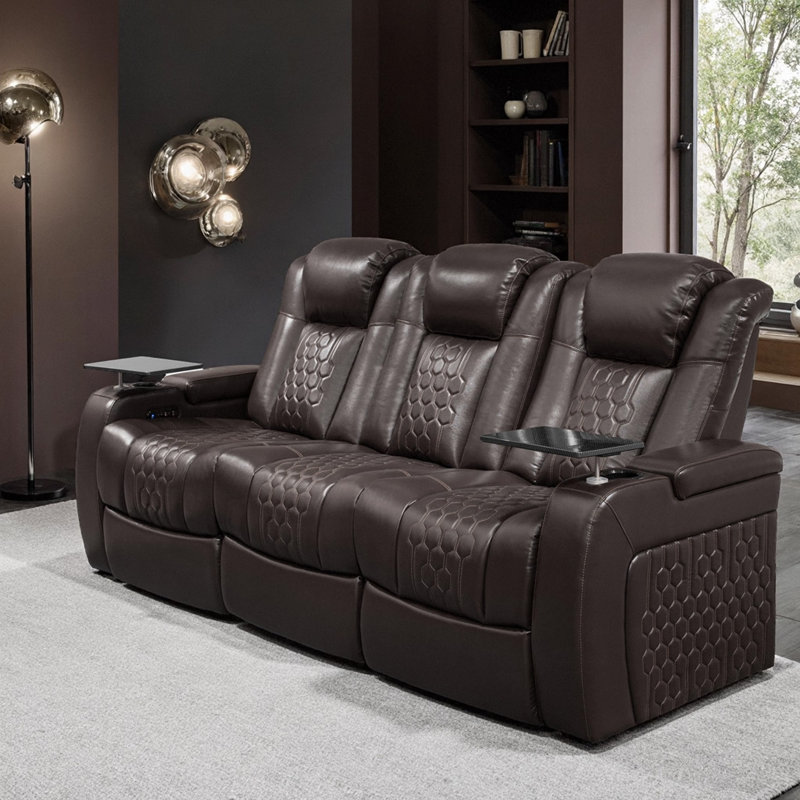 Fauteuil inclinable électrique 86,6 po 3 PC avec nappa de grain supérieur, relaxation entièrement réglable, charge intelligente, éclairage à DEL RVB dynamique, CAFÉ