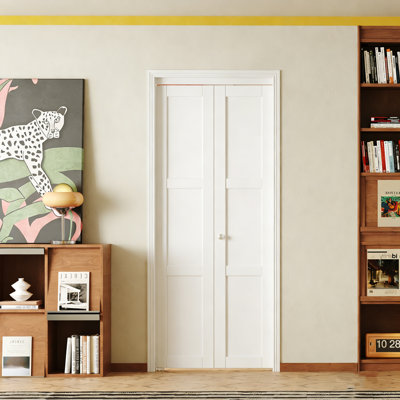 CHIC MODE Doors 30 in. x 80 in. White 3-Lite Panel MDF Bifold Door with Hardware