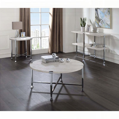 Table de bout ronde avec base en X - Chêne blanc et chrome