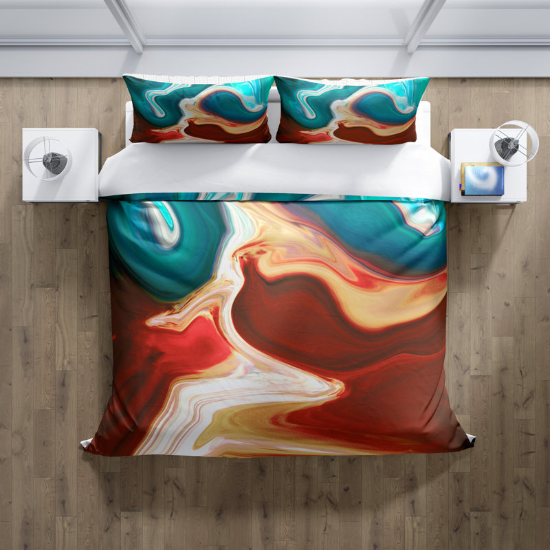  Ensemble de housse de couette en microfibre rouge et bleu, Housse de couette pour grand lit + 2 taies décora