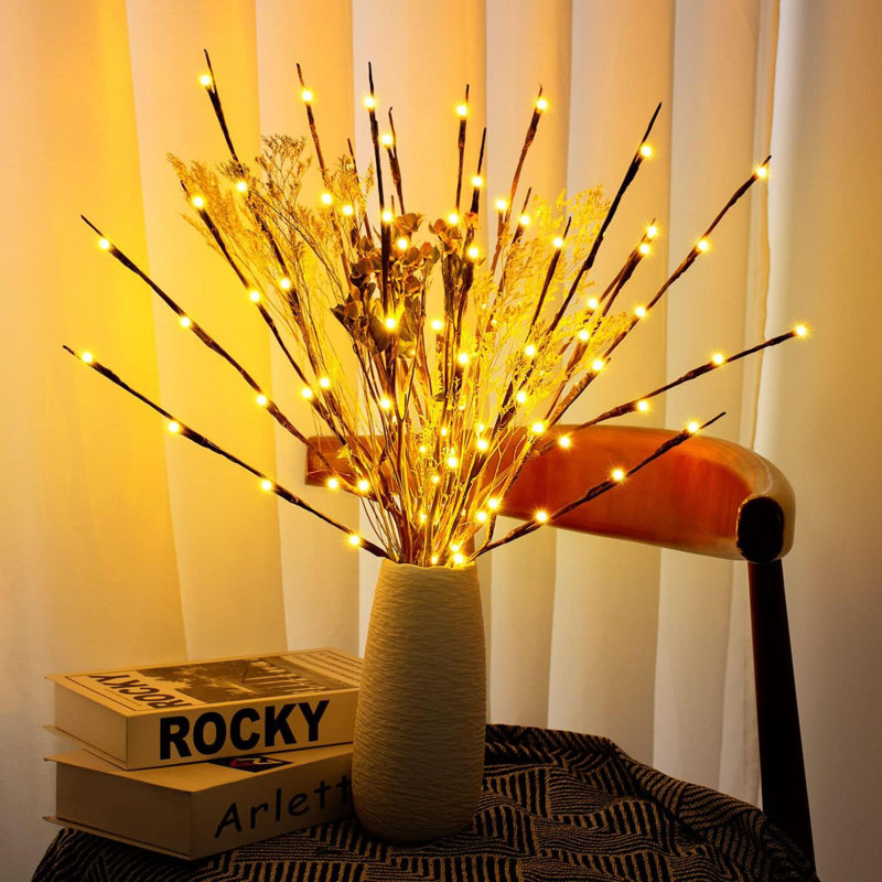 Paquet de 3 lumières brindilles, branches pré-éclairées, lumières USB à brancher avec 60 ampoules DEL, lumières décoratives romantiques pour vase, branches d'arbre éclairées pour l'intérieur, branches lumineuses à brancher pour la fête