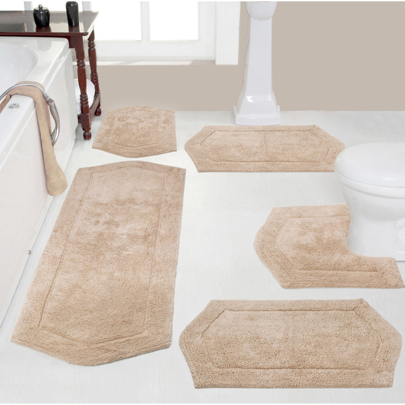 Morissette 100% Cotton Bath Mats, Quick Dry, Machine Washable, Absorbent - 5 Piece Set, Linen