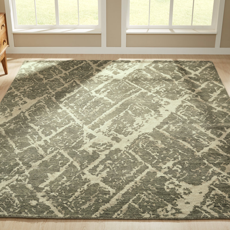 Wool Abstract Area Rug in Gray/Brown, Rectangle 12' x 15'