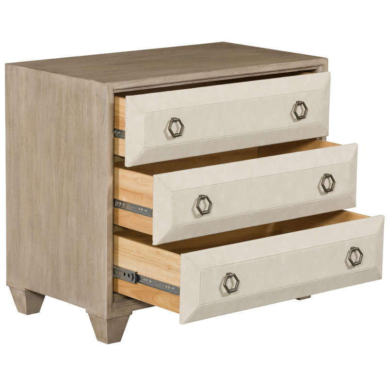 Beige Oak and Ash Transitional 3-Drawer Nightstand
