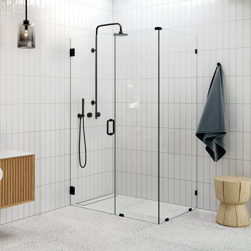 Illume 47.5 in. x 30 in. x 78 in. 90-degree Fully Frameless Wall Hinged Glass Shower Enclosure, Matte Black