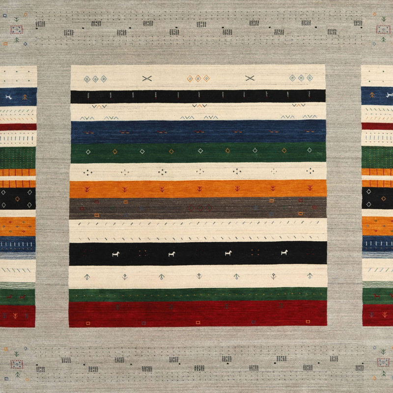 Tapis gris / rouge / vert Madrona, Carré 6 pi