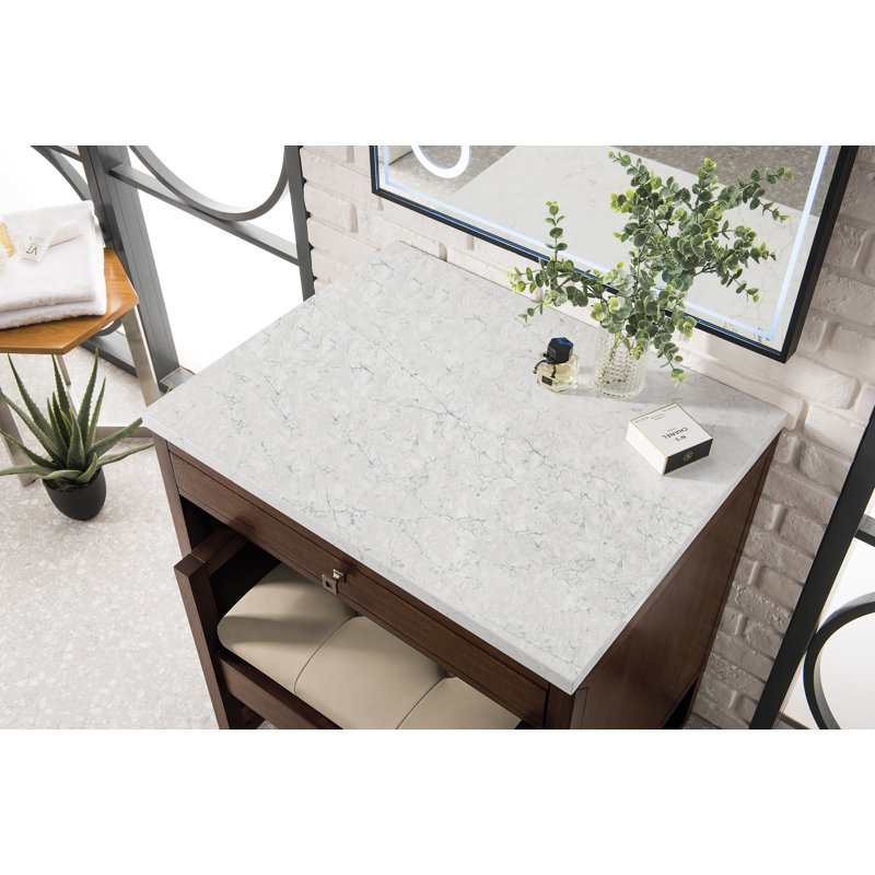 Athens 30" Single Bathroom Vanity, Glossy White/Eternal Jasmine Pearl