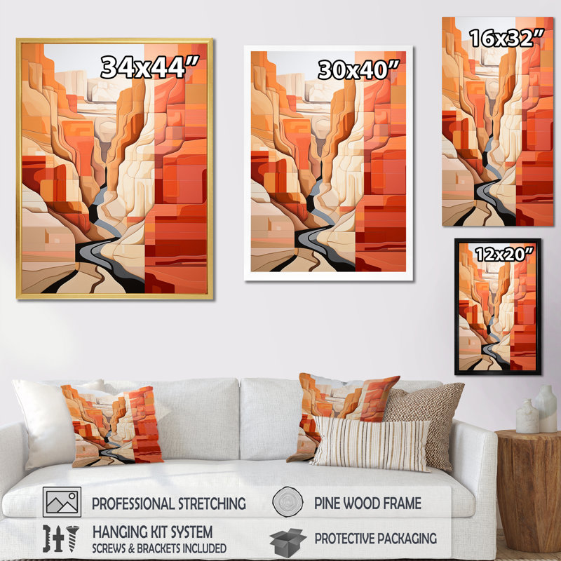 «Abstract Canyon Desert Storm», reproduction sur toile, Cadre simple argenté, H 20 po x l 12 po x P 1 po