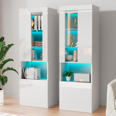 Melinde High Gloss Led Standard Bookcase, 71'' H X 23.6'' W  Modern Wood Bookcase Storage Cabinet