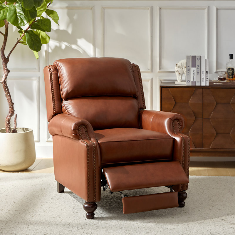 Fauteuil inclinable manuel en cuir véritable Adeesa, Cuir fleur brun