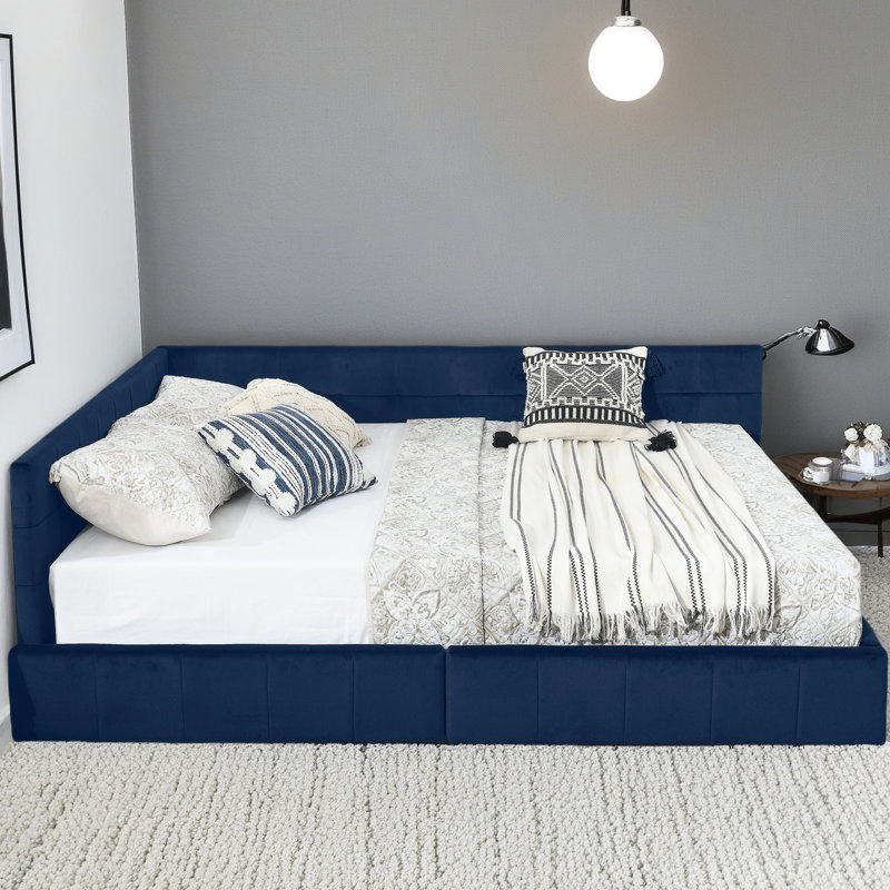Queen Size Storage Upholstered Tufted Bed Frame, Sofa Bed Frame With Comfortable Backrest And Armrests, Queen Size Bed For Bedroom, Living Room,Velvet