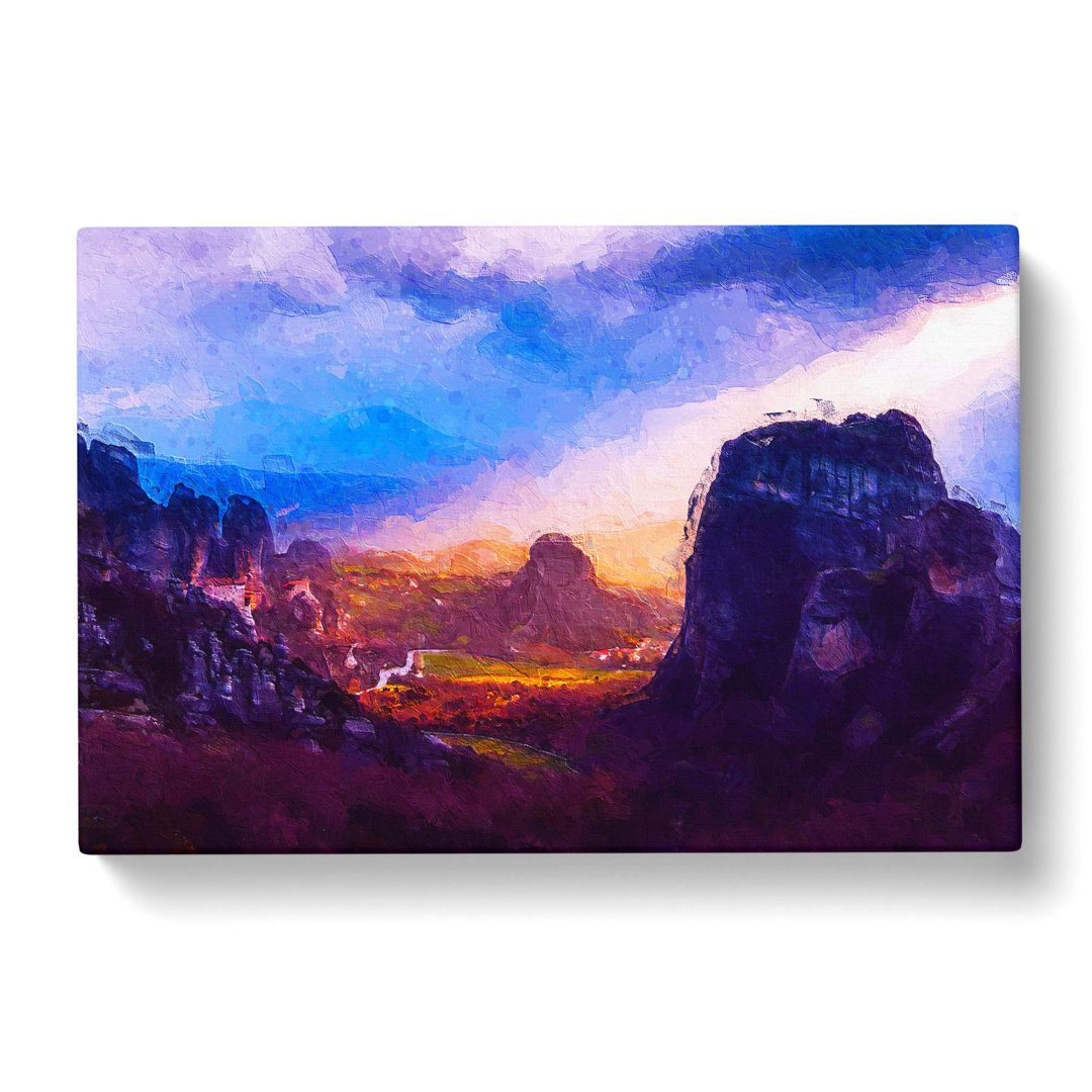 Sunset over the Mountains in Greece - Wrapped Canvas