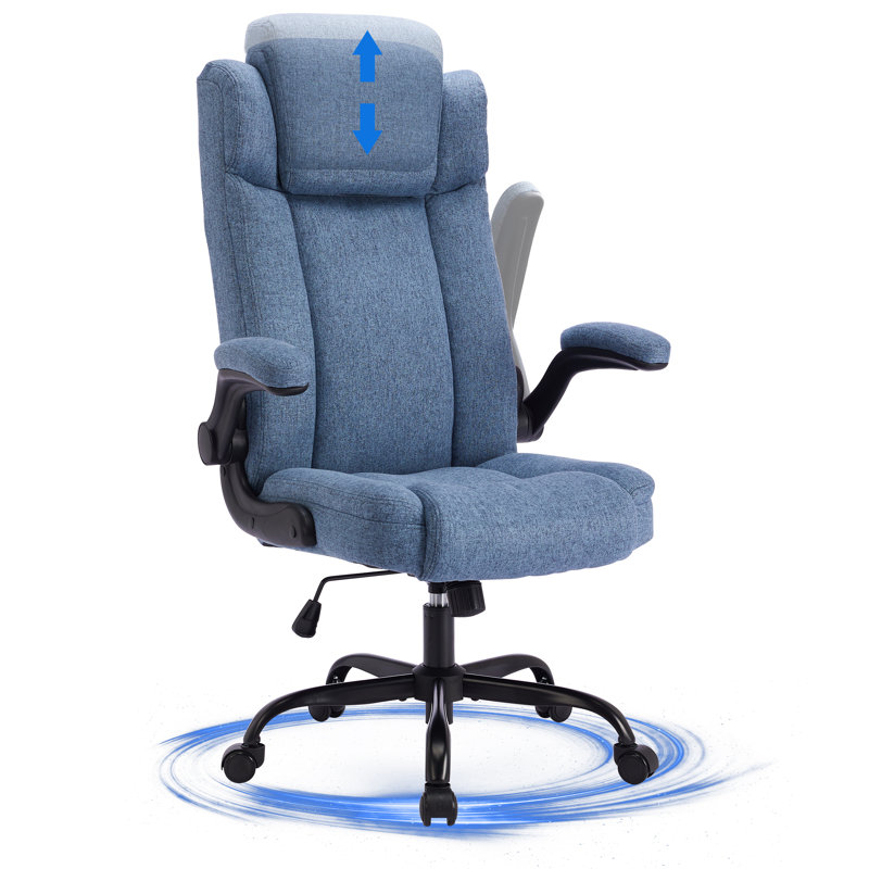 Fauteuil de direction ergonomique à haut dossier réglable en tissu (bleu), Bleu