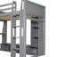 Lit mezzanine simple gris avec bureau, éclairage à DEL, barre à vêtements de rangement et suspendue, multicolore en bois, crochet