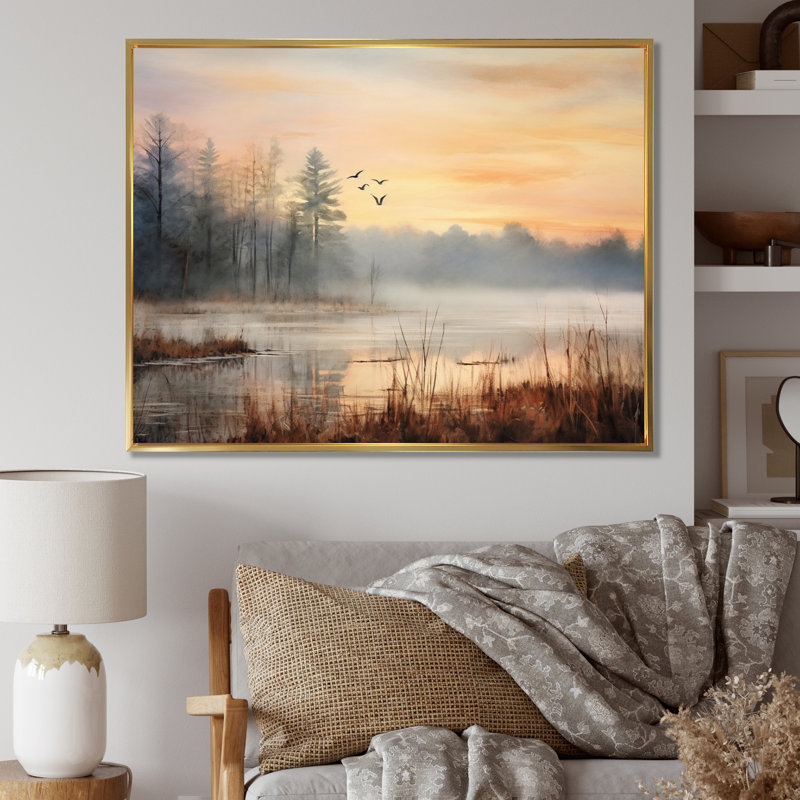 Misty Morning Sky Photo IV - Décoration murale ciel, Cadre flottant doré, H 30 po x l 40 po x P 1,5 po