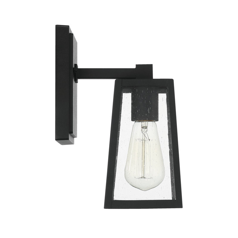 Lanterne murale d'extérieur en verre grainé noir mat, H 10,13 po x l 5,5 po x P 7 po