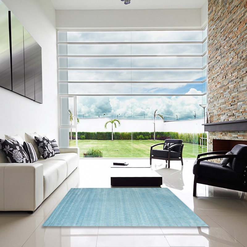 Tapis de zone bleu contemporain, Carré 7 pi x 7 pi