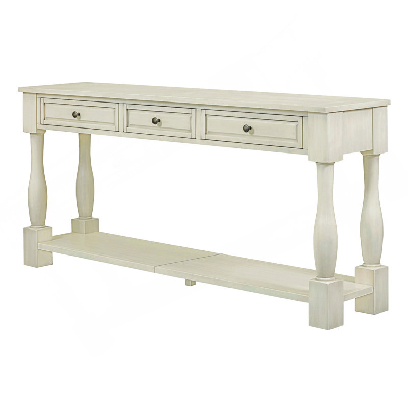 Console de 63 po de long avec tiroirs et tablette pour le vestibule, le couloir et le salon (blanc antique, SKU ANCIEN: WF314993AAK)