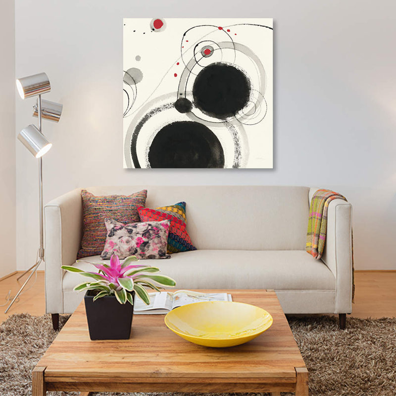 « planétaire iii avec rouge », impression sur toile, H 18 po x l 18 po x P 1,5 po, Toile encadrée noire, Blanc