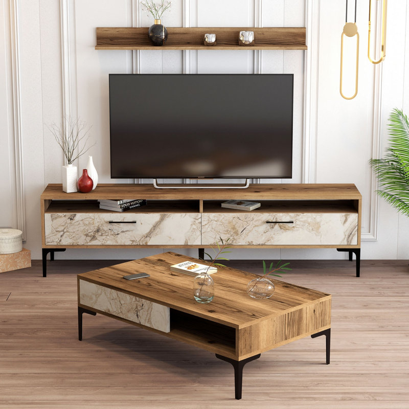 Ensemble de meubles de salon, Brun/crème
