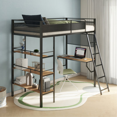 William Matte Black 3-shelf Twin Loft Bed