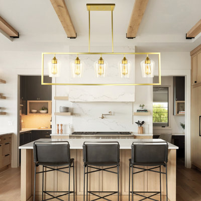 Éclairage pour îlot de cuisine, lustres 5 lumières pour la salle à manger au-dessus de la table, îlots rectangulaires pour la cuisine avec abat-jour en verre à vin, lustre pour la cuisine,