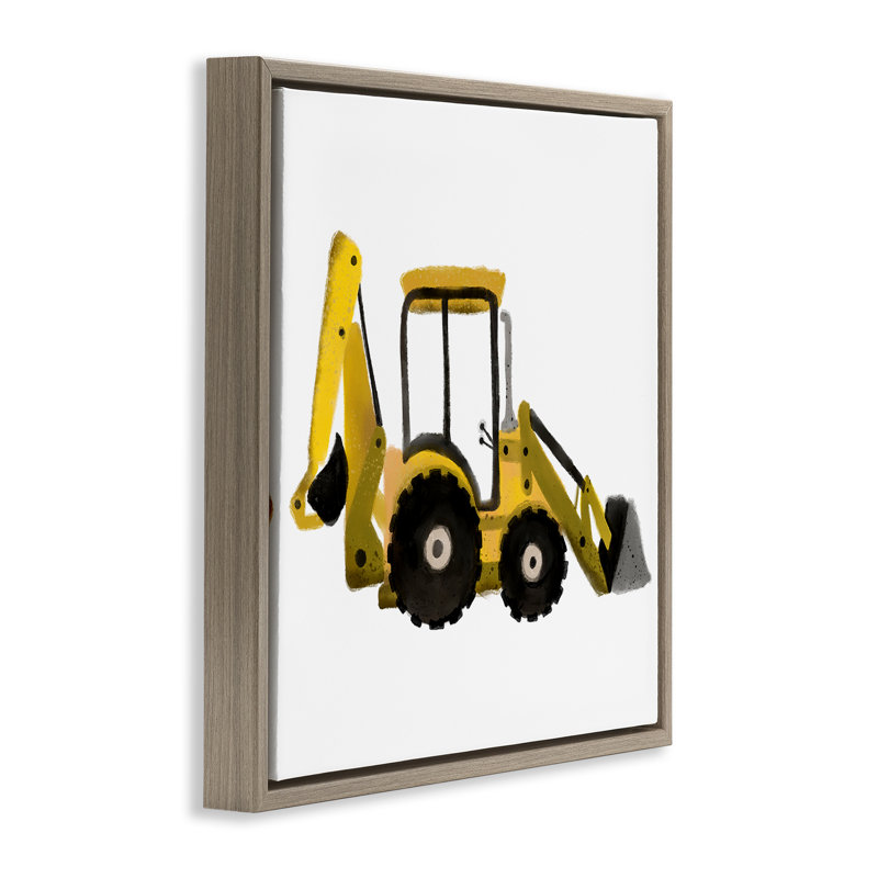 «Yellow Simple Bulldozer», encadrée par Elizabeth Medley, Cadre flottant orme Montalcino, H 18 po x l 18 po
