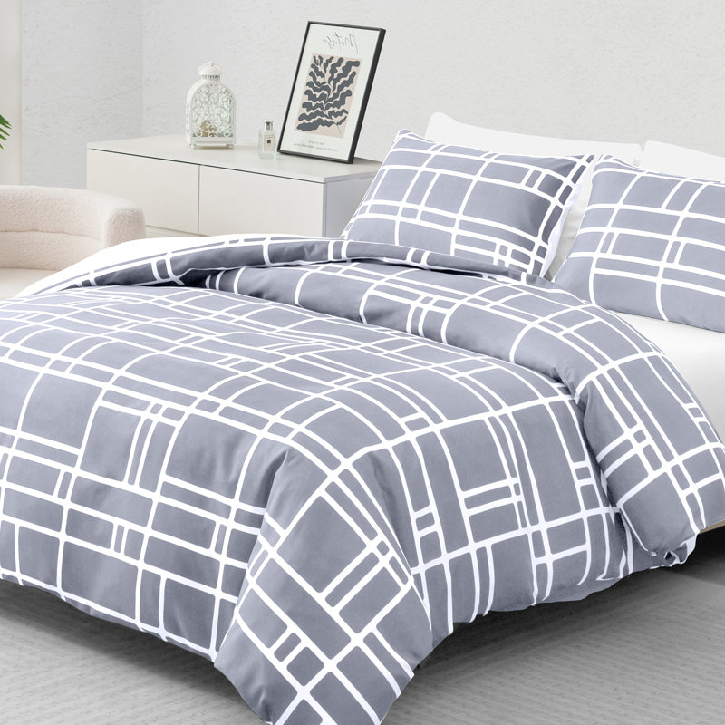 Pamposh Microfiber Chequered Duvet Cover Set, Single (135cm x 200cm)