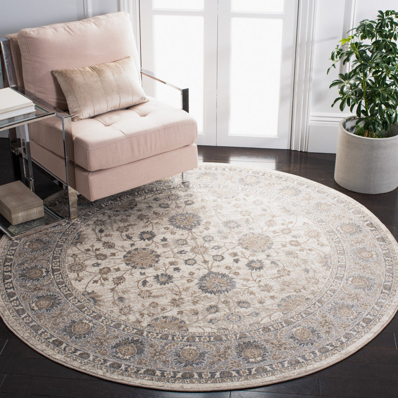 Tapis oriental ivoire / gris Merle, Rond 6 pi 7 po