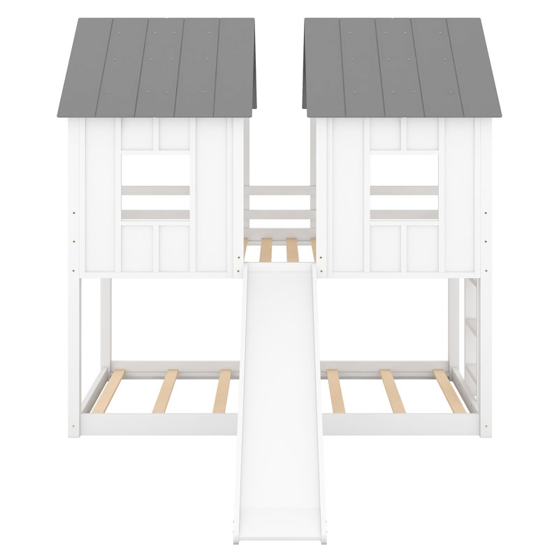Twin Over Bunk Bed With Windows - Provide A Relaxing And Safe Sleep Space House Slide Made Of Materials For Long-term Use