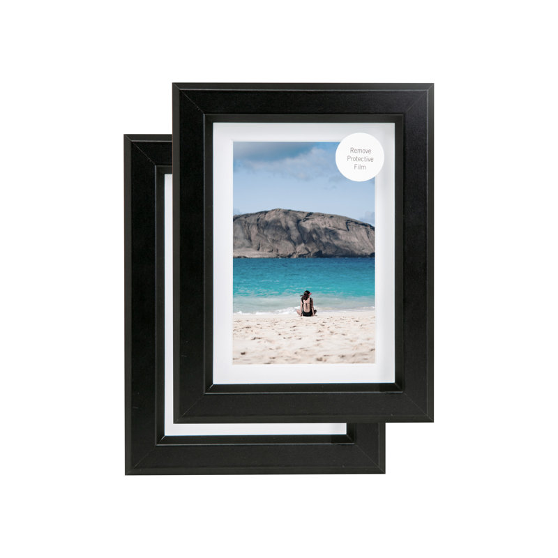 Ensemble de 2 cadres à photo simple en bois biseauté noir, 5 po x 7 po