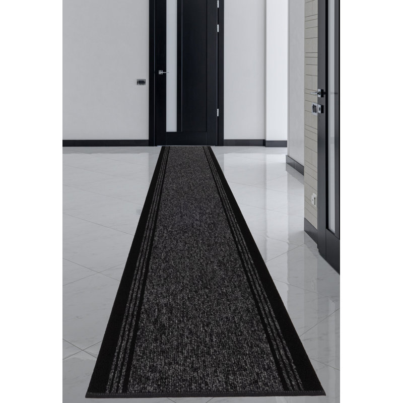 Custom Size Runner Rug Solid Border Charcoal Berber Style Indoor/Outdoor Non Slip Latex Backing, Runner 2'6" x 36'