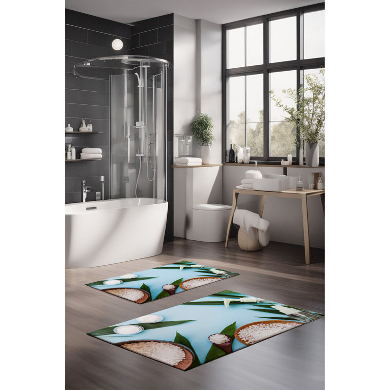 Eakly Luxury Bathmat Set (2 Pieces), 100% Polyester, 16.0 x 23.6 inches & 23.6 x 39.4 inches | Non-Slip Antibacterial Design, 0.3 in Pile Height | Machine Washable, Durable & Easy to Clean | Ideal for Bathroom Décor