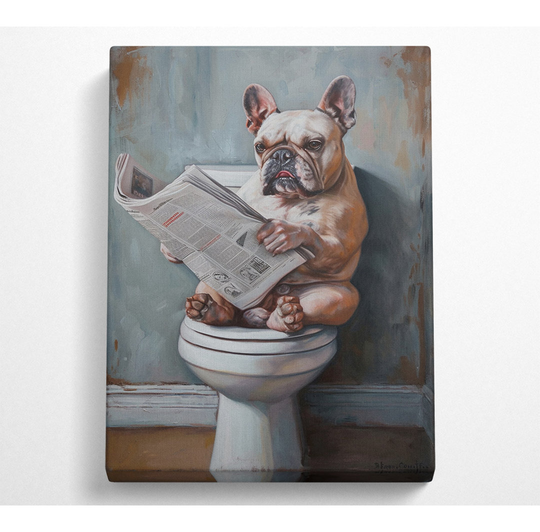 Französische Bulldogge auf der Toilette - Ohne Rahmen Kunstdrucke auf Leinwand