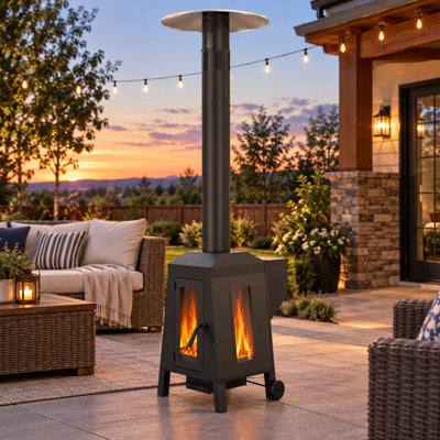 70,000 BTU Wood Pellet Outdoor Patio Heater with Wheels and Glass Viewing Window for Backyard & Commercial Use