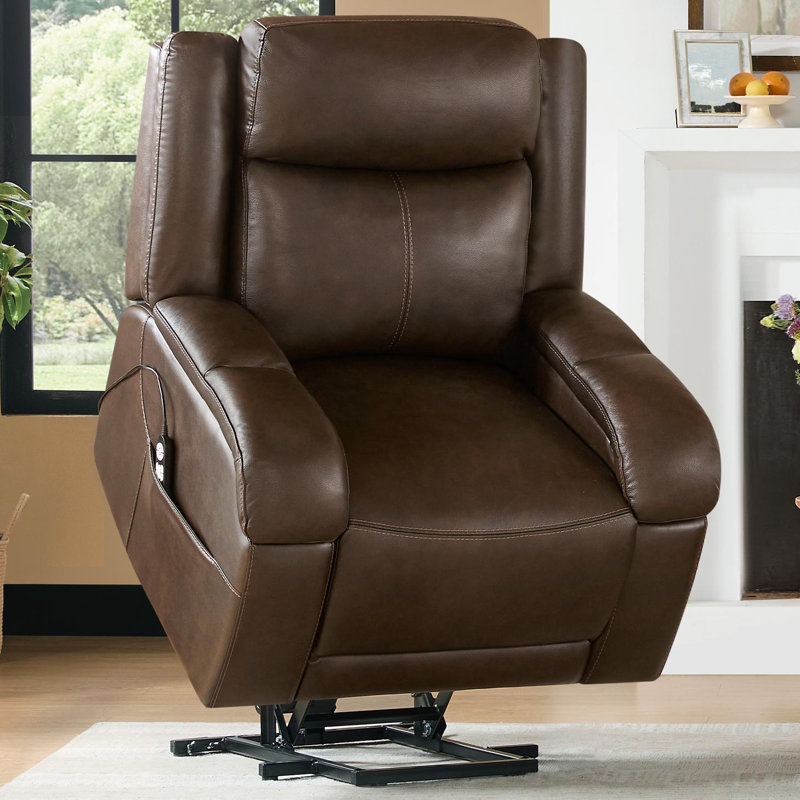 Dual Motor Top Grain Leather Power Lift Recliner with Massage and Heat and Power Headreat, Brown