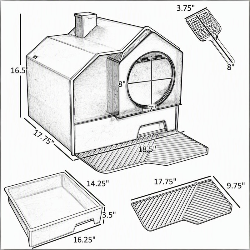 Cat Litter Box with Scoop and Mat