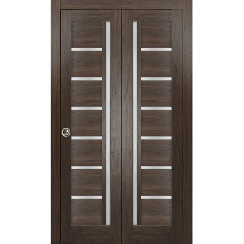 Sliding Closet Bi-Fold Doors | Quadro 4088  With Frosted Glass | Sturdy Tracks Mouldings Trims Hardware Set | Wood Solid Bedroom Wardrobe Doors