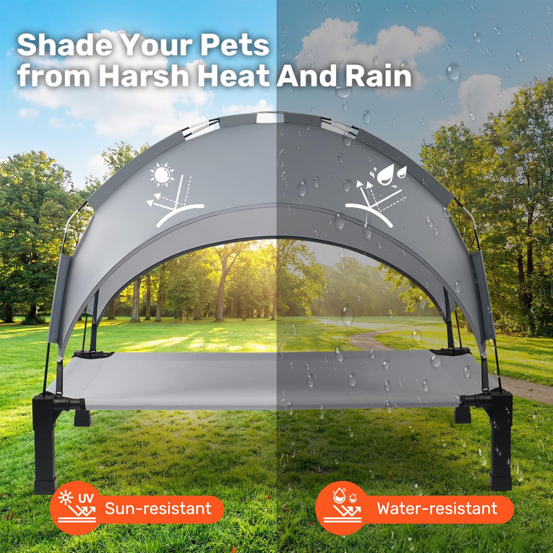 Lit surélevé pour chien avec auvent amovible, Grey