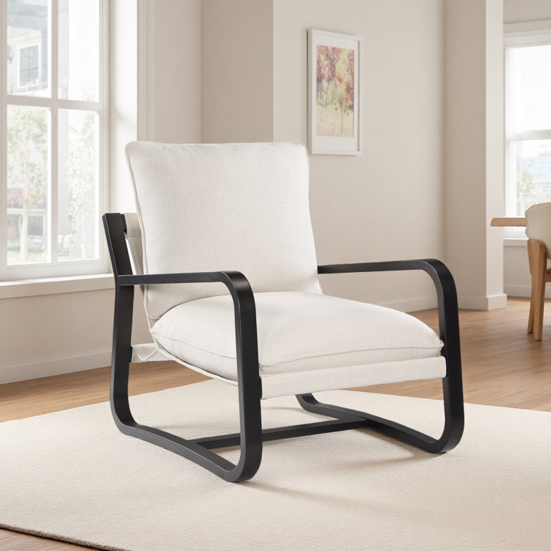 Chair Upholstered In Fabric With Metal Frame, Beige