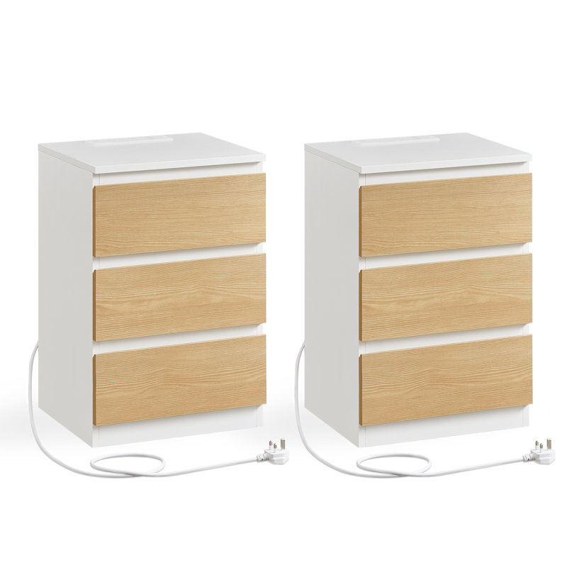 Rumena 40cm W Manufactured Wood Bedside Table, White/Natural