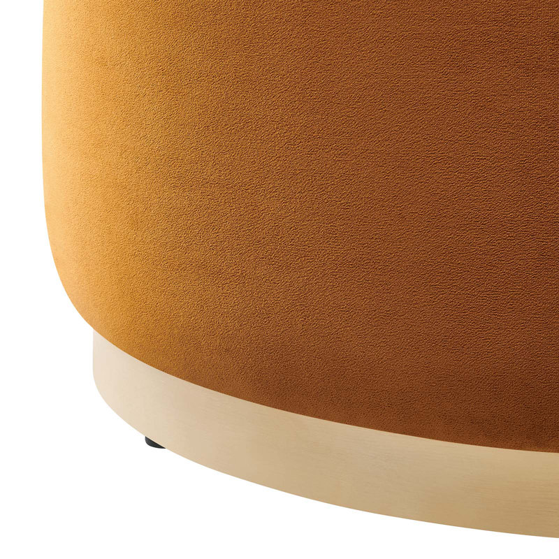 Tilden Large Round Rust Velvet Upholstered Ottoman with Rubberwood Base