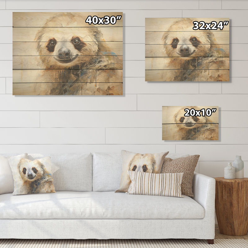 Thoughtful Sloth - Sloth Wood Art On Natural Pine Wood, 10" H x 20" W