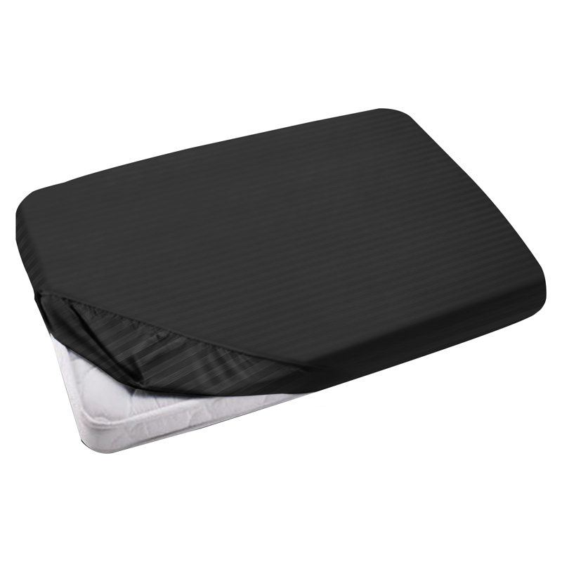 Luxury Striped Microfiber Fitted Sheet - 40 cm Deep Pocket, Ultra-Soft, Wrinkle-Resistant & Easy Car, Single (3'), Black