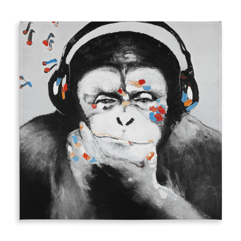 Monkey with Headphones Tablecloth - Black Indoor/Outdoor Decor